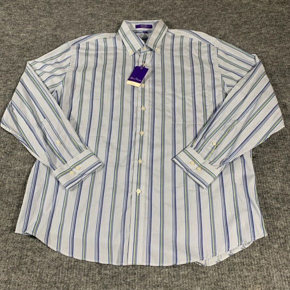 Alan Flusser Other - Alan Flusser Shirt Mens XL Blue Striped Cotton Button Down Long Sleeve Luxury